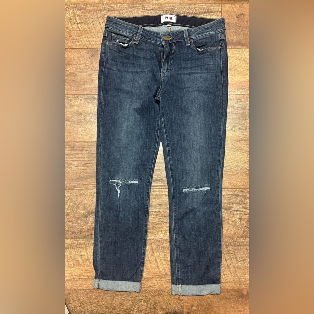 PAIGE Skyline Crop Jeans W/ Distressing Size 31